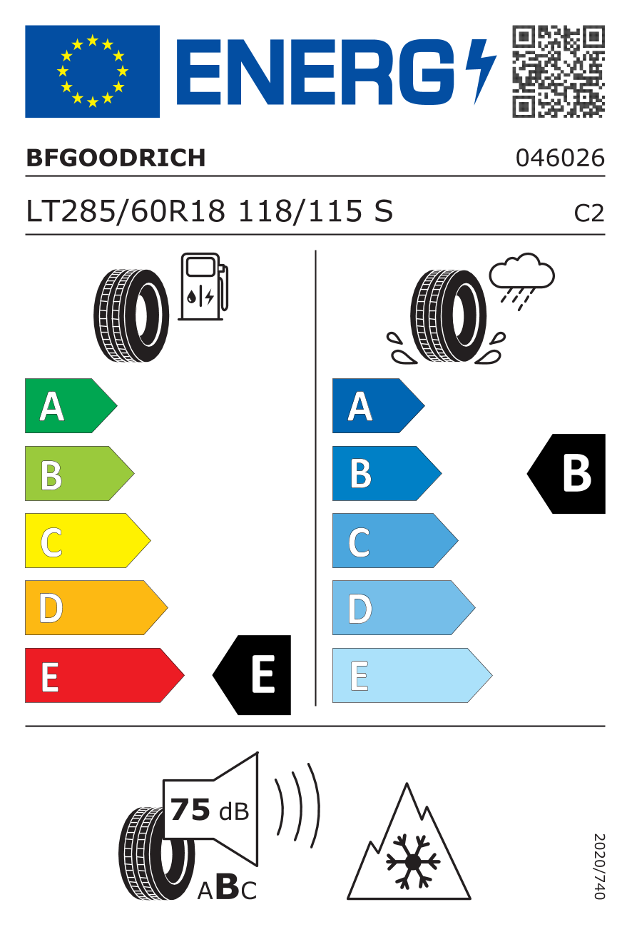 Etichetta Europea BFGoodrich BFGoodrich 285/60 R18 118/115S ALL-TERRAIN T/A KO2 pneumatici nuovi Estivo