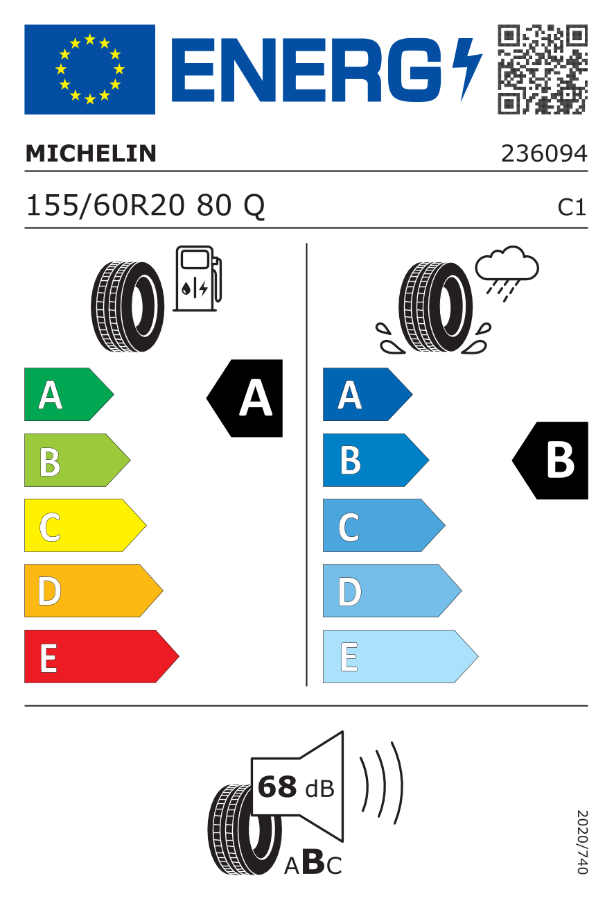 Etichetta Europea Michelin Michelin 155/60 R20 80Q E PRIMACY pneumatici nuovi Estivo