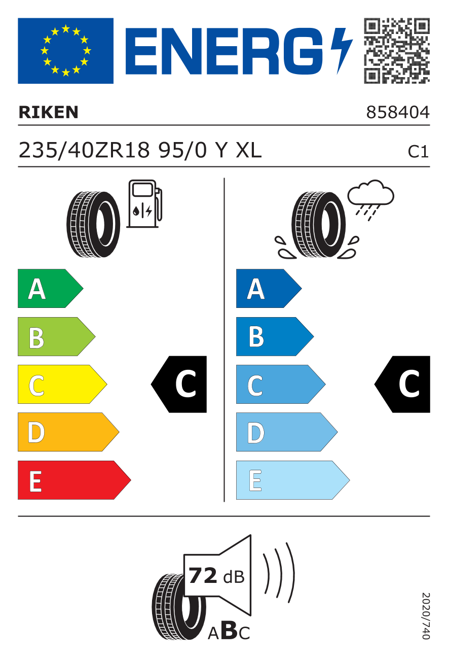 Etichetta Europea Riken Riken 235/40 R18 95Y U.HIGH PERFORMANCE pneumatici nuovi Estivo