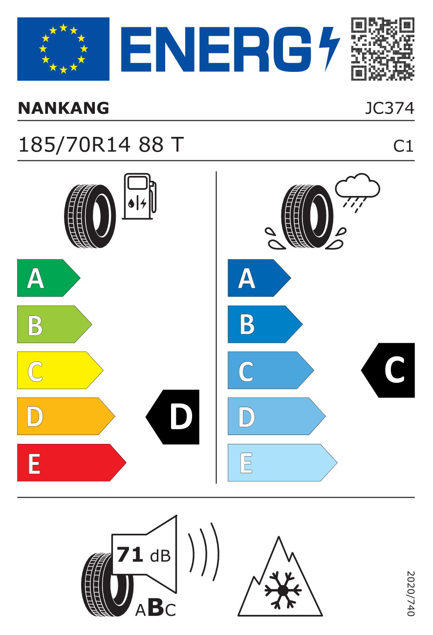 Etichetta Europea Nankang Nankang 185/70 R14 88T N607+ pneumatici nuovi All Season