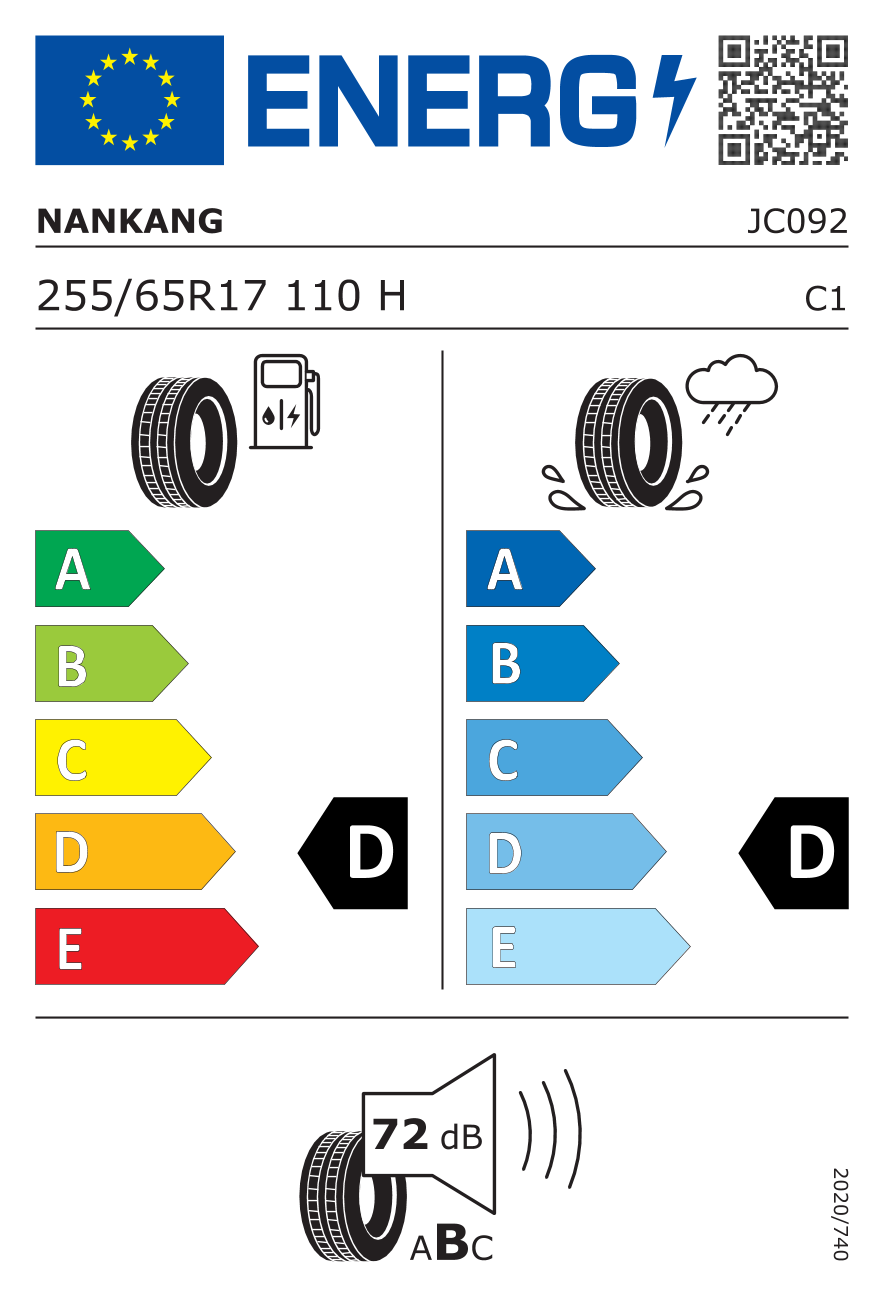Etichetta Europea Nankang Nankang 255/65 R17 110H FT7 pneumatici nuovi Estivo