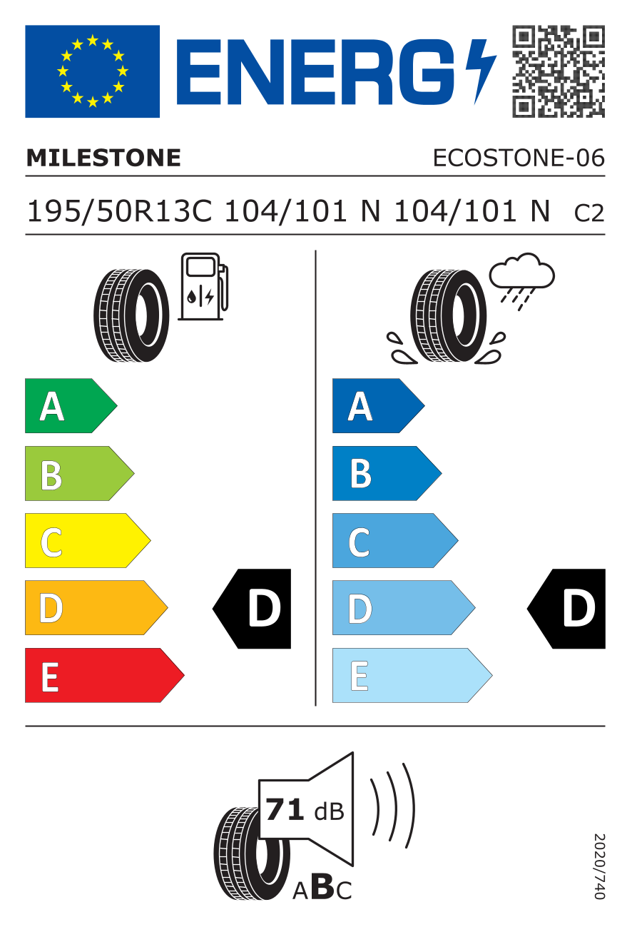 Eticheta UE oficială (EPREL) pentru Anvelopă De Vară Milestone Eco-Stone 195/50 R13C 104N