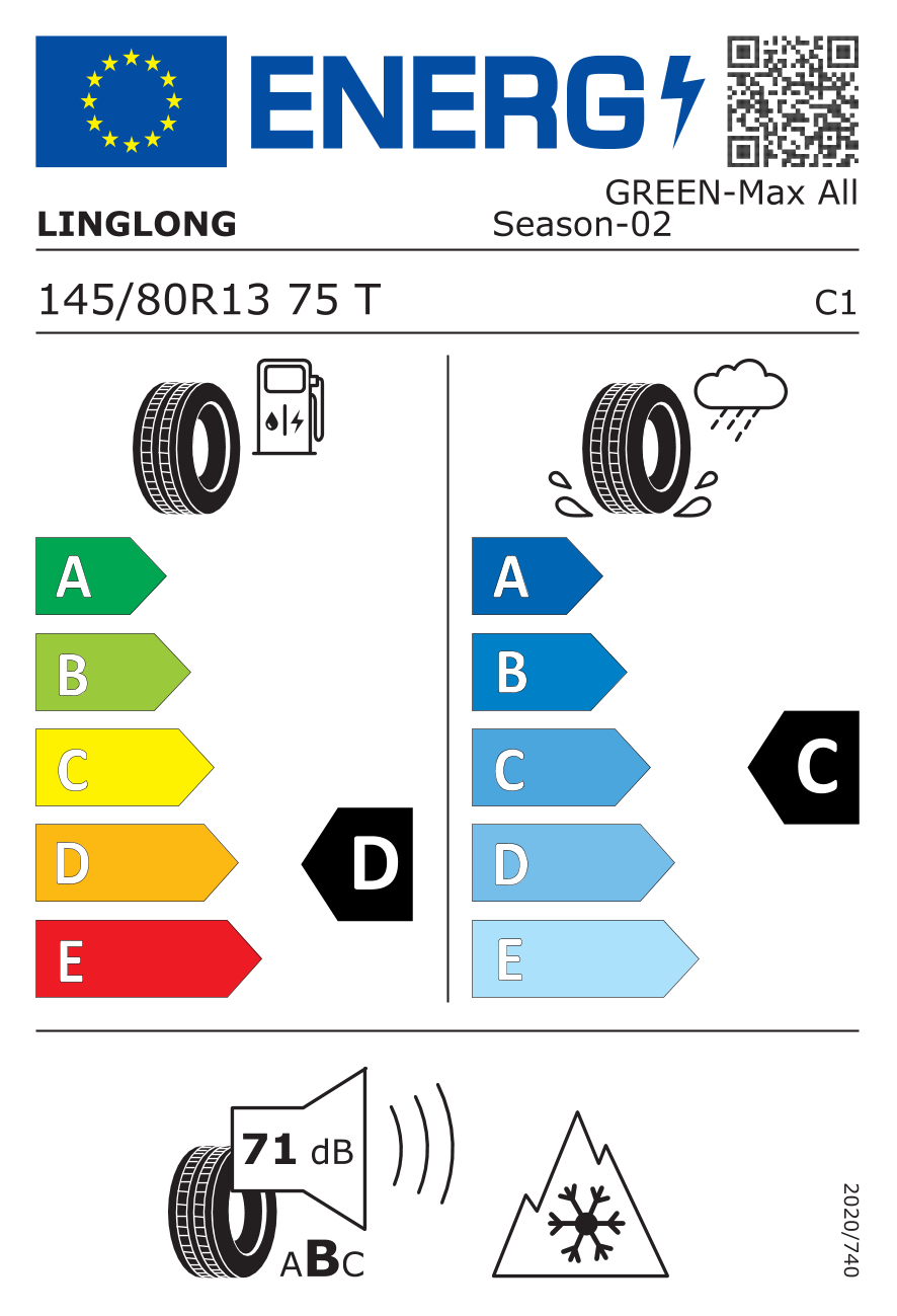 Etichetta Europea Linglong Linglong 145/80 R13 75T G-M ALLSEASON pneumatici nuovi All Season