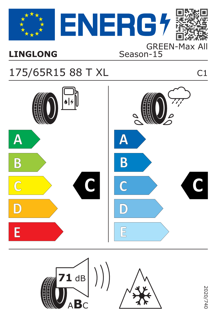 Etichetta Europea Linglong Linglong 175/65 R15 88T GREEN-Max All Season XL pneumatici nuovi All Season