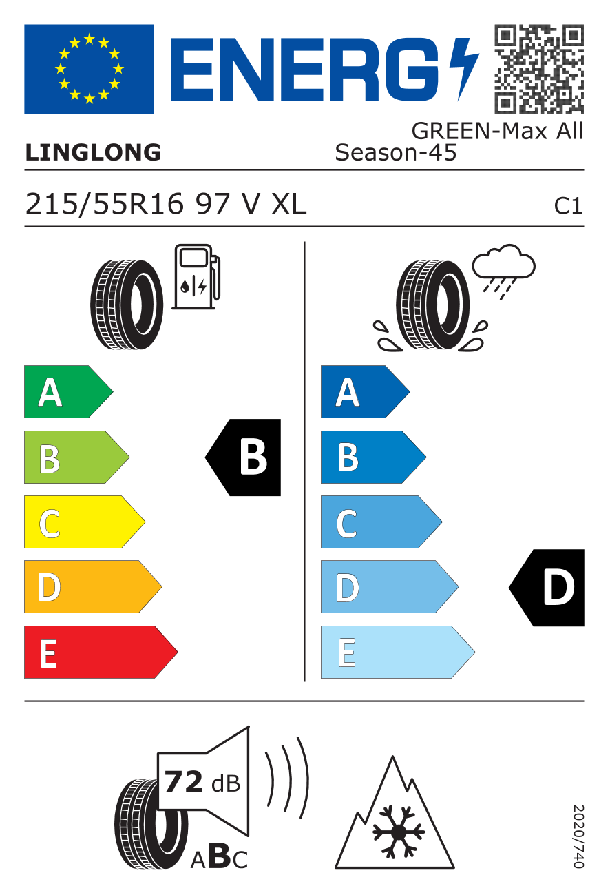 Etichetta Europea Linglong Linglong 215/55 R16 97V GREEN-MAX All Season XL pneumatici nuovi All Season