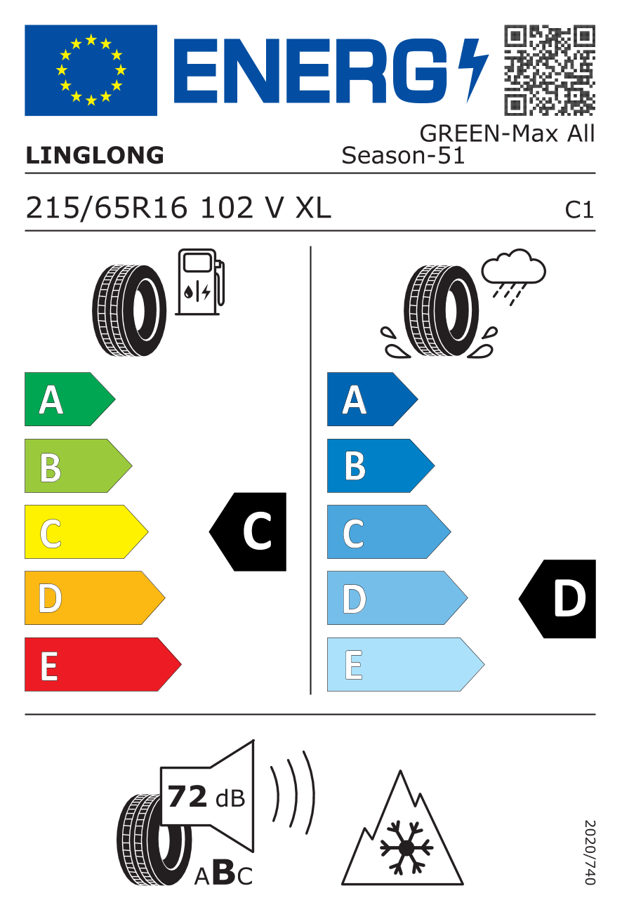 Etichetta Europea Linglong Linglong 215/65 R16 102V GREEN-Max All Season XL pneumatici nuovi All Season