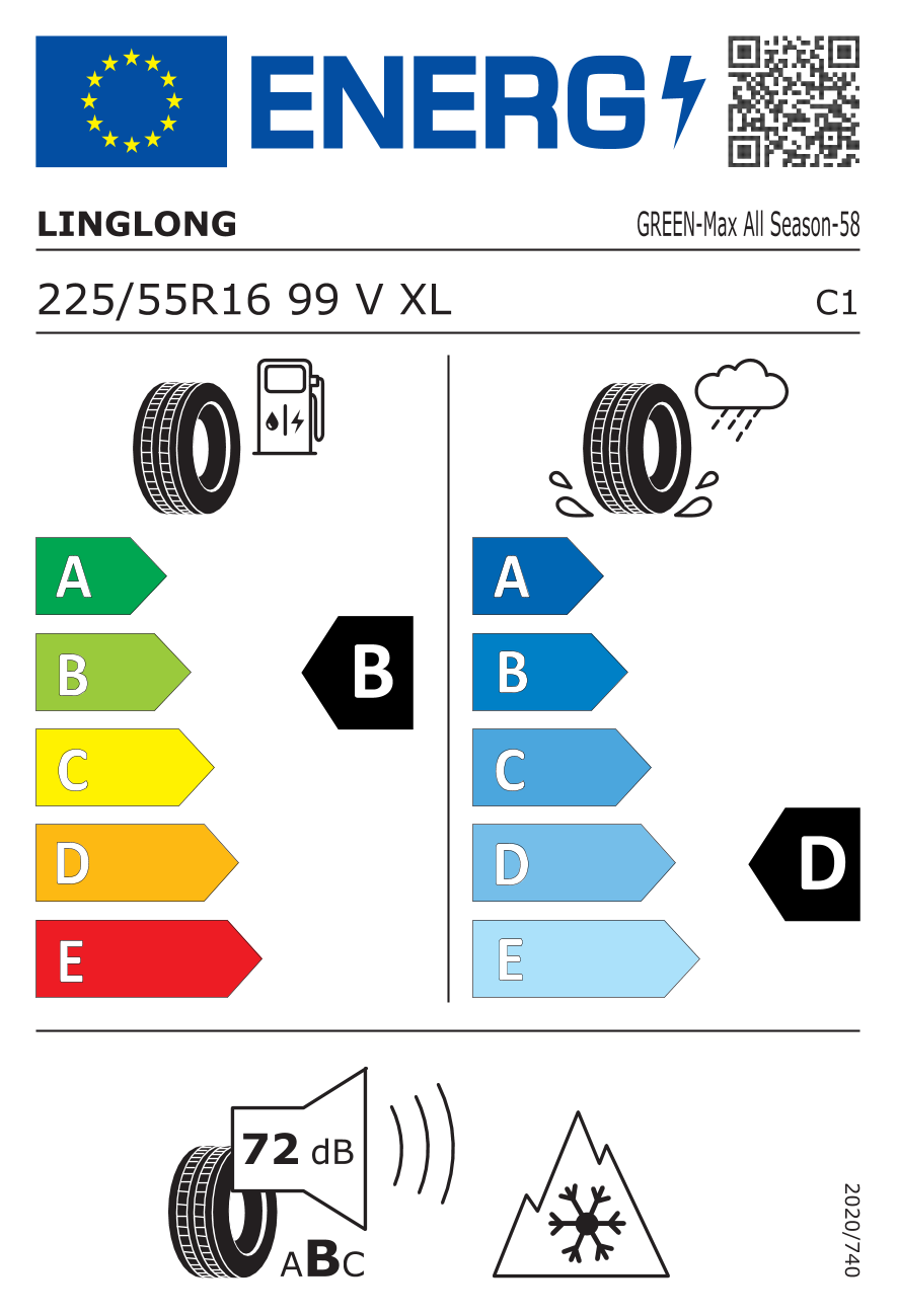 Etichetta Europea Linglong Linglong 225/55 R16 99V G-M ALLSEASON pneumatici nuovi All Season