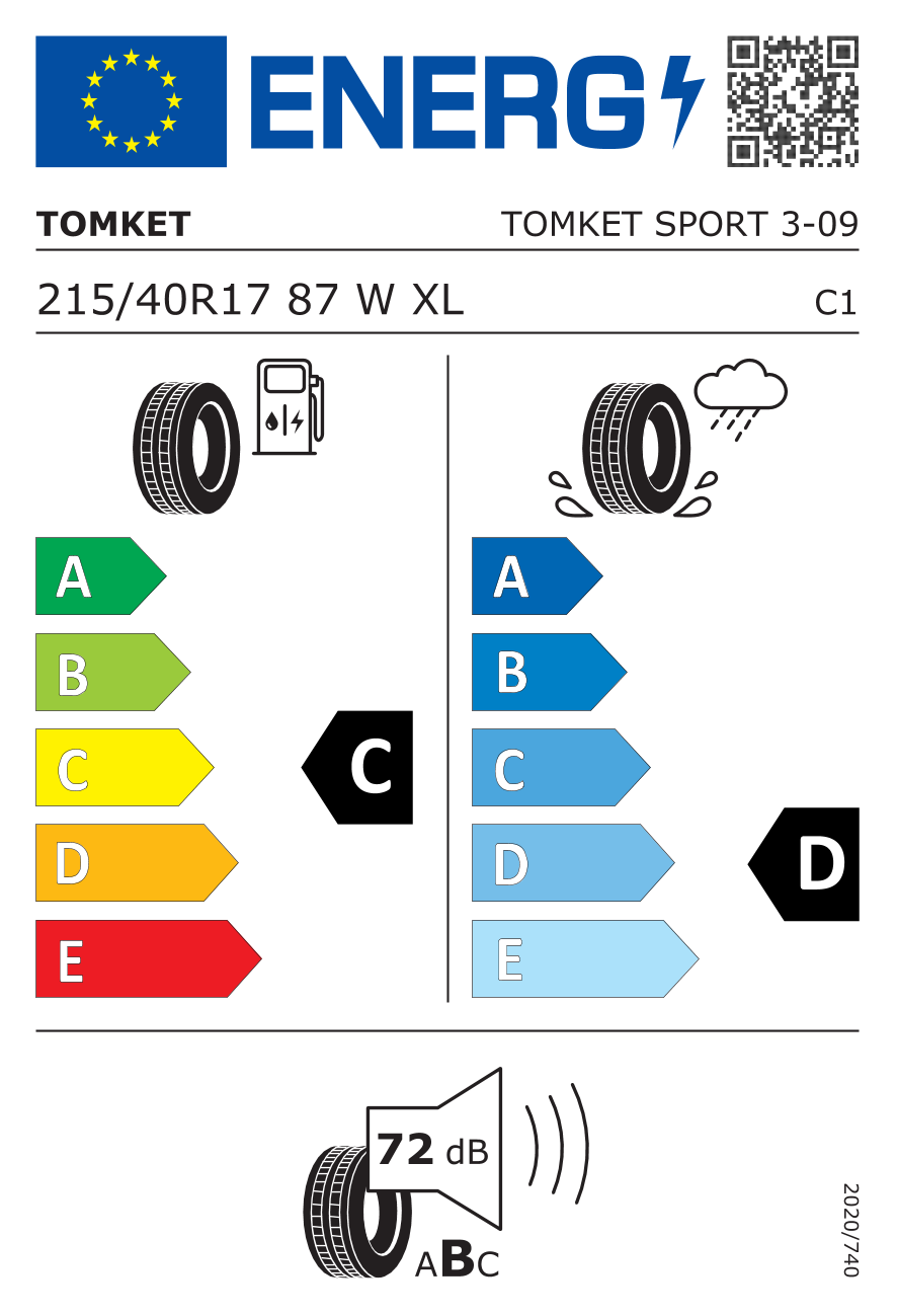 Etichetta Europea Tomket Tomket 215/40 R17 87W SPORT 3 XL pneumatici nuovi Estivo