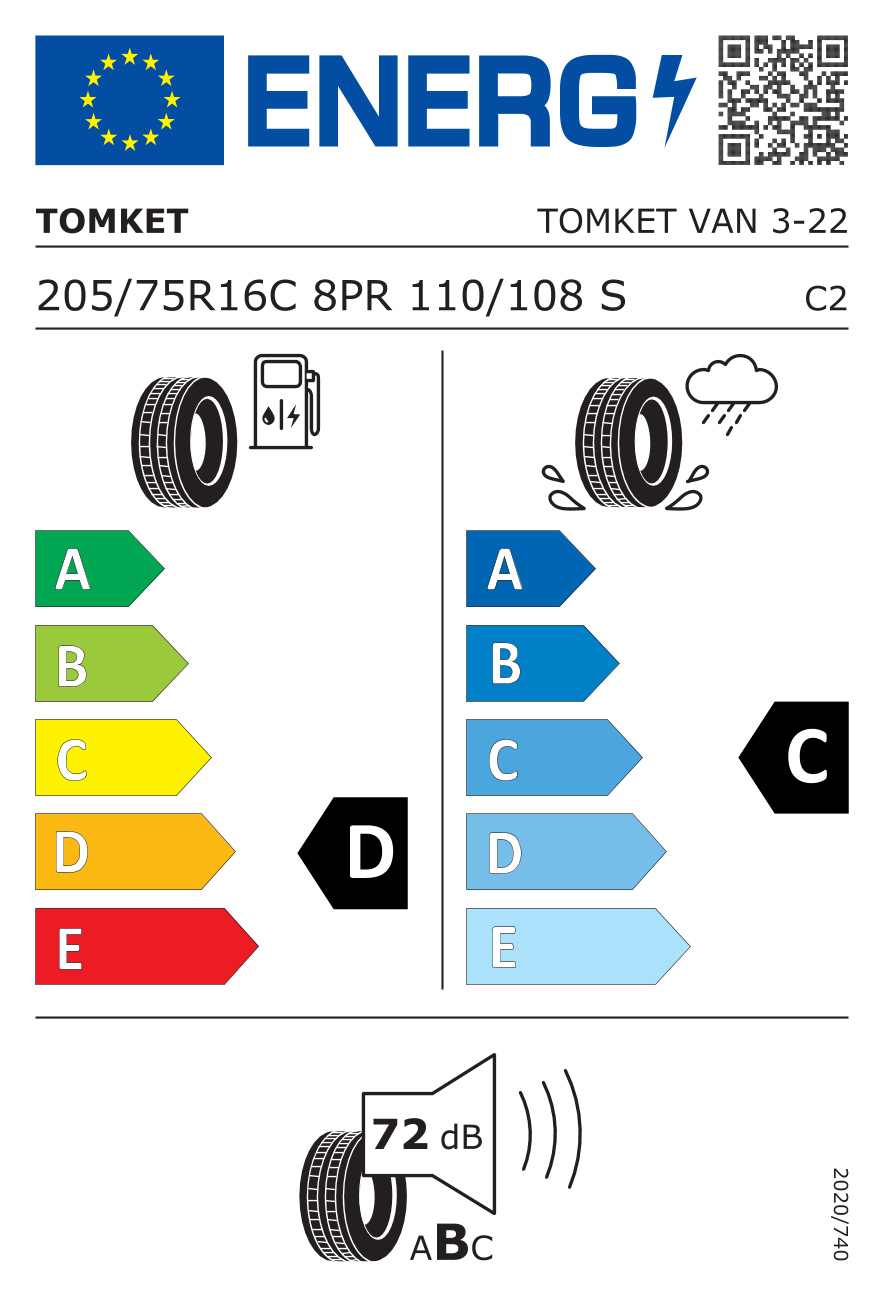 Etichetta Europea Tomket Tomket 205/75 R16C 110S VAN 3 pneumatici nuovi Estivo
