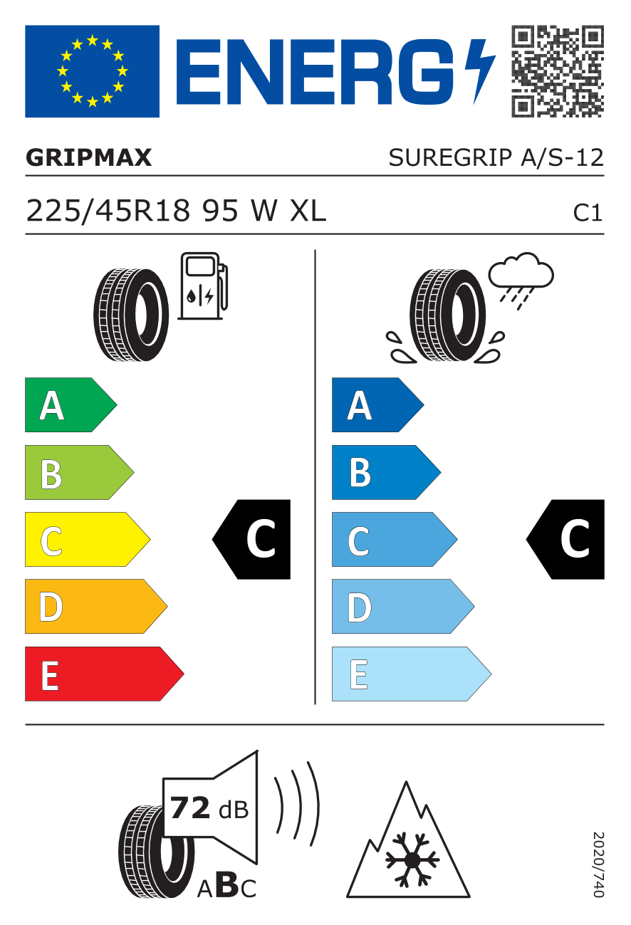 Etichetta Europea Gripmax Gripmax 225/45 R18 95W SureGrip A/S BSW XL pneumatici nuovi All Season