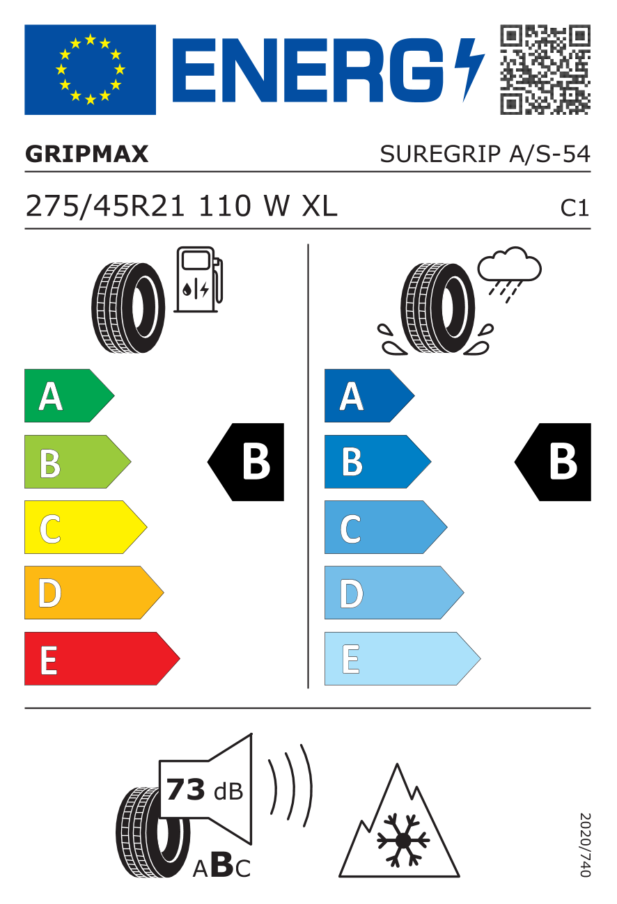 Etichetta Europea Gripmax Gripmax 275/45 R21 110W SureGrip A/S BSW XL pneumatici nuovi All Season