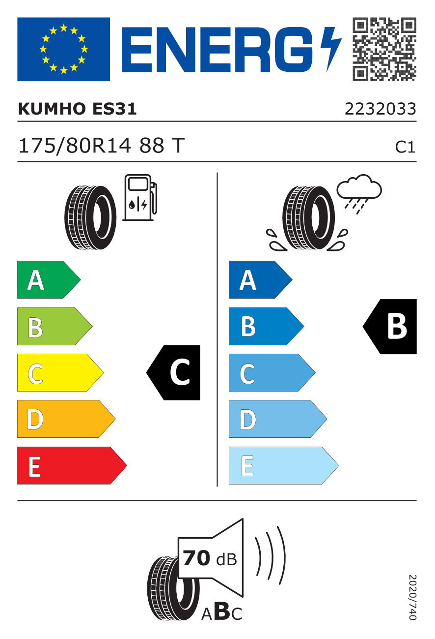 Etichetta Europea Kumho Kumho 175/80 R14 88T ES31 pneumatici nuovi Estivo