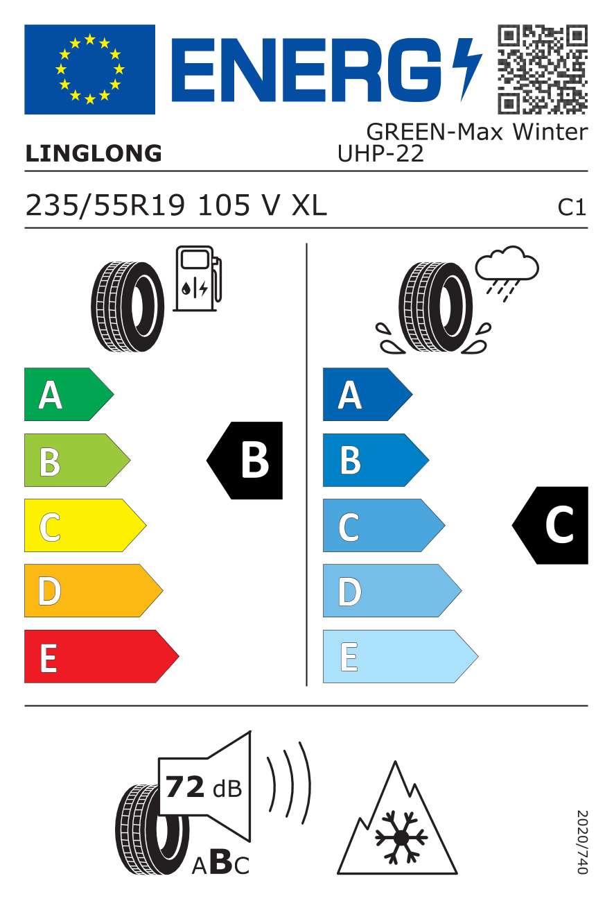 Etichetta Europea Linglong Linglong 235/55 R19 105V GREEN-MAX WINTER UHP pneumatici nuovi Invernale