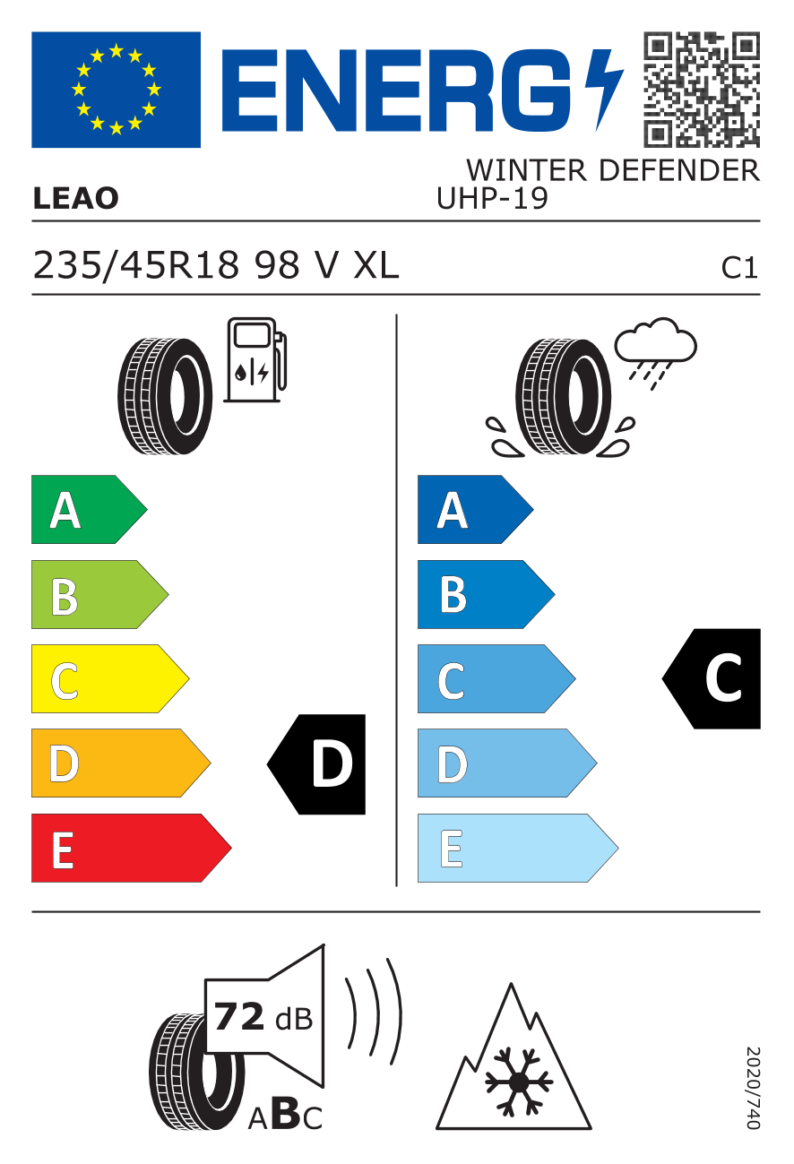 Etichetta Europea Leao Leao 235/45 R18 98V WINT.DEFENDER UHP MFS XL pneumatici nuovi Invernale