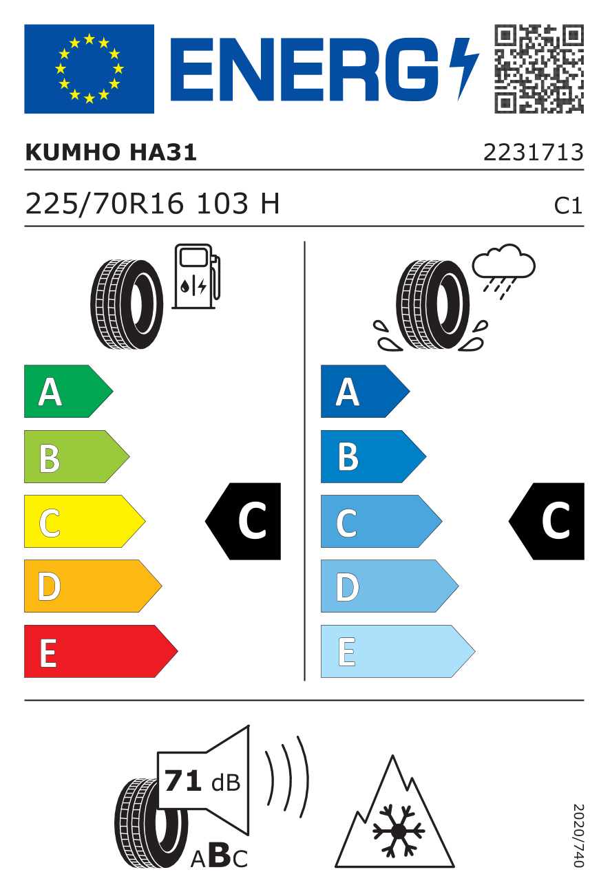 Etichetta Europea Kumho Kumho 225/70 R16 103H SOLUS 4S HA31 SUV pneumatici nuovi All Season