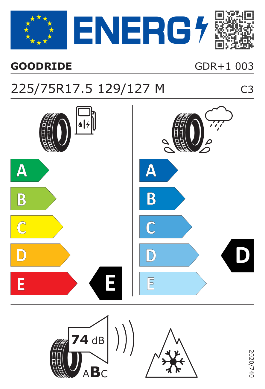Etichetta Europea Goodride Goodride 225/75 R17.5 129/127M 14PR GDR+1 pneumatici nuovi Estivo