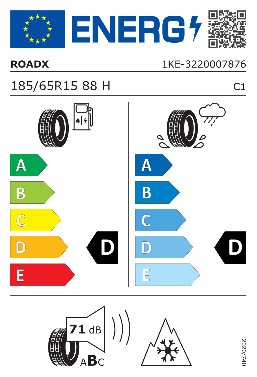 Etichetta Europea Roadx Roadx 185/65 R15 88H WH01 pneumatici nuovi Invernale