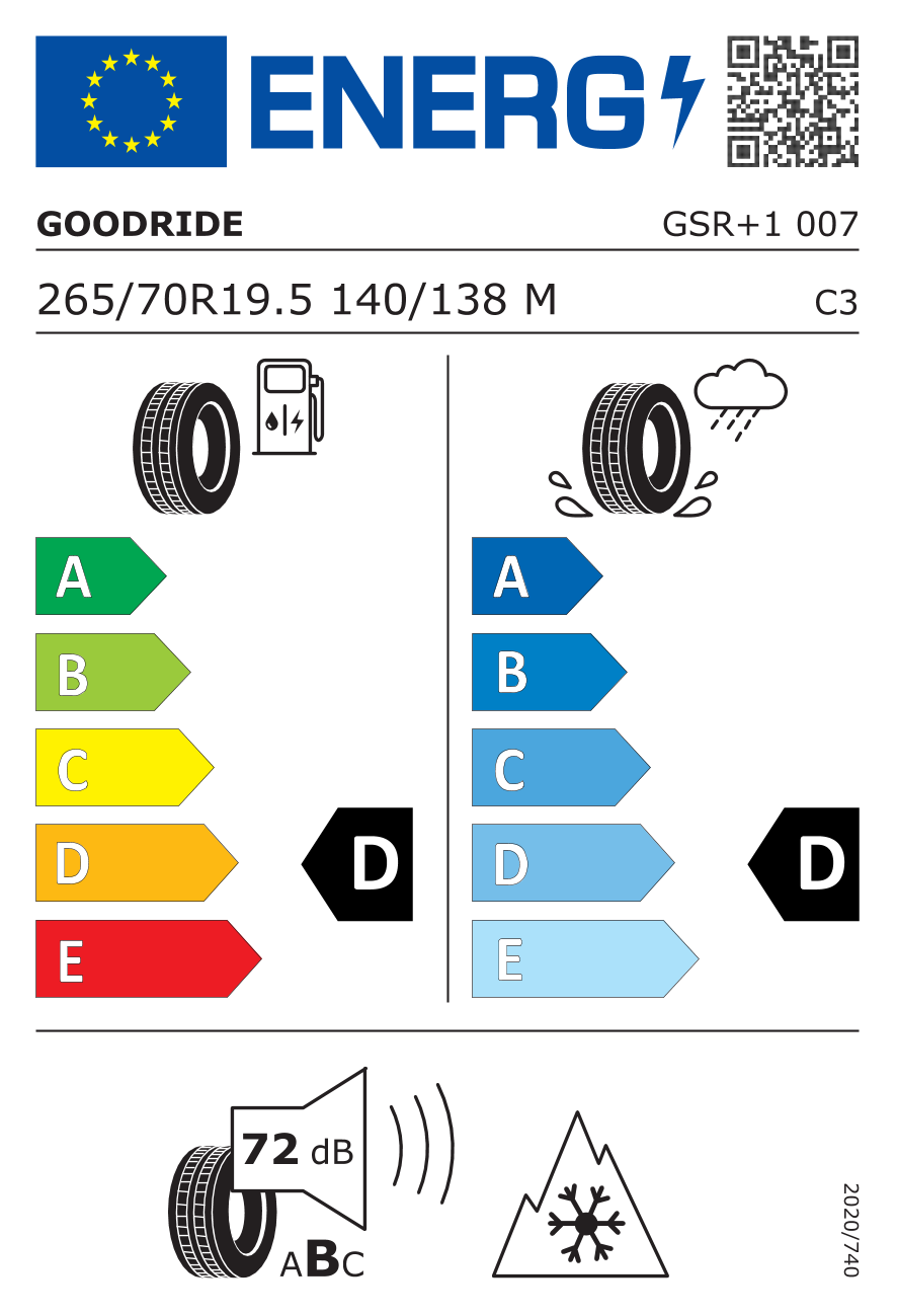 Etichetta Europea Goodride Goodride 265/70 R19.5 140/138M 16PR GSR+1 pneumatici nuovi Estivo
