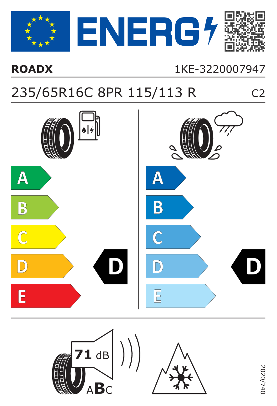 Letné pneumatiky RoadX 235/65R16C WC01 RXFrost                                        Rýchlostný index R (R=170 km/h) Záťažový index 115/113 (1215kg/1150kg) Valivý odpor D