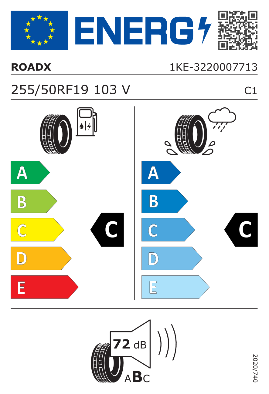 Etichetta Europea Roadx Roadx 255/50 R19 103V U11 BSW Runflat pneumatici nuovi Estivo