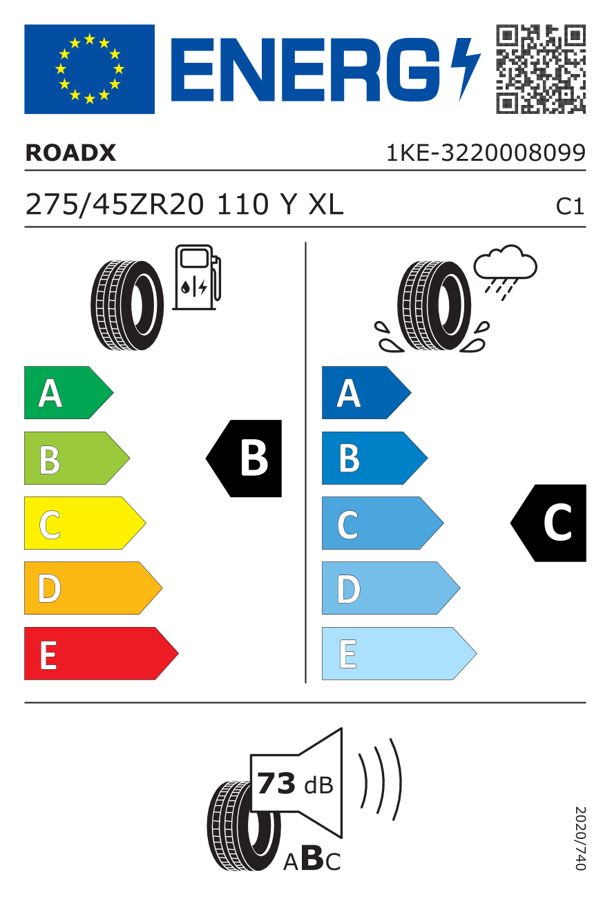 Etichetta Europea Roadx Roadx 275/45 R20 110Y U11 BSW XL pneumatici nuovi Estivo