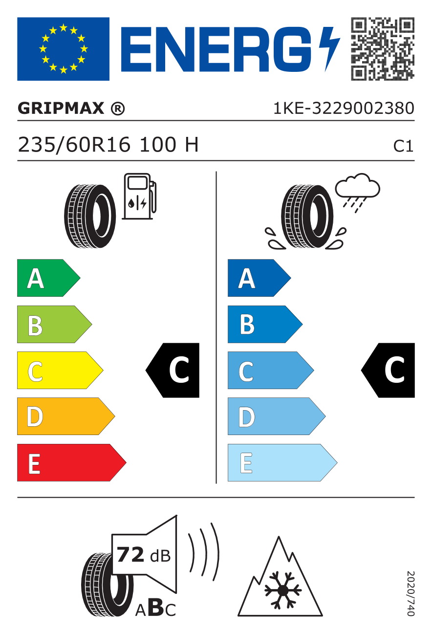 Etichetta Europea Gripmax Gripmax 235/60 R16 100H Stature M/S BSW pneumatici nuovi Invernale