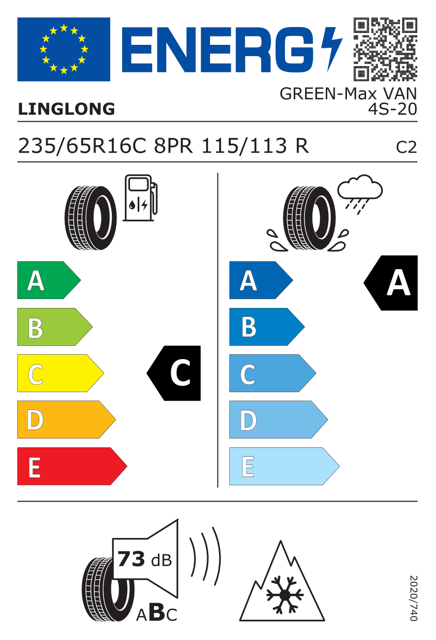 Etichetta Europea Linglong Linglong 235/65 R16C 115/113R GREEN-MAX VAN 4S pneumatici nuovi All Season