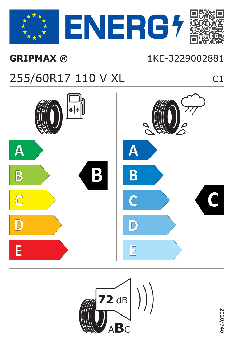 Etichetta Europea Gripmax Gripmax 255/60 R17 110V Stature H/T BSW XL pneumatici nuovi Estivo