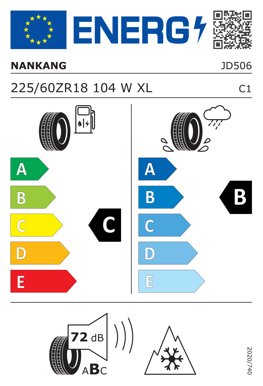 Etichetta Europea Nankang Nankang 225/60 R18 104W CROSS SEASONS AW-6 XL pneumatici nuovi All Season