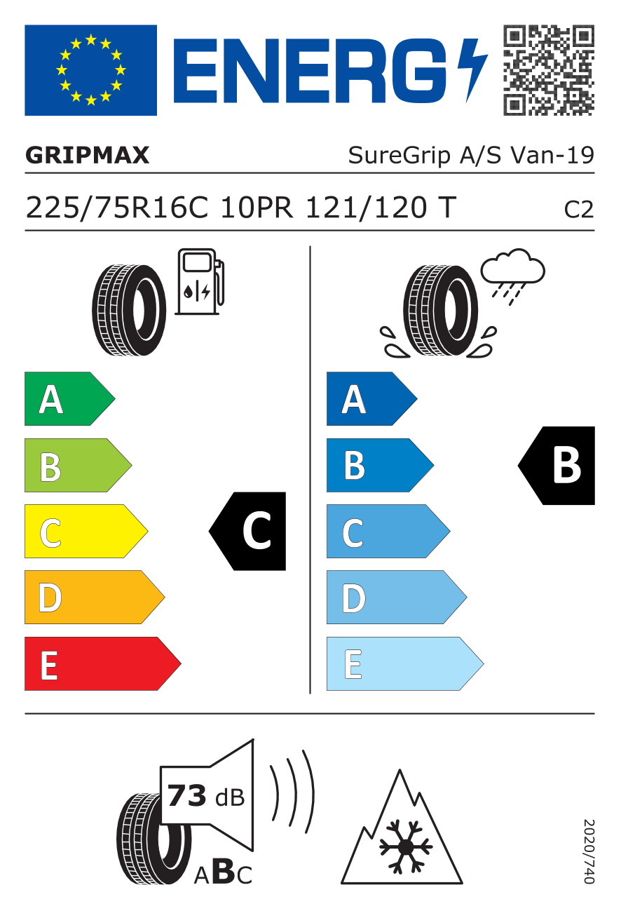 Etichetta Europea Gripmax Gripmax 225/75 R16C 121/120T SureGrip A/S VAN BSW pneumatici nuovi All Season