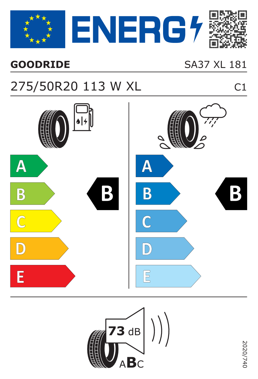Etichetta Europea Goodride Goodride 275/50 R20 113W SA37 XL pneumatici nuovi Estivo