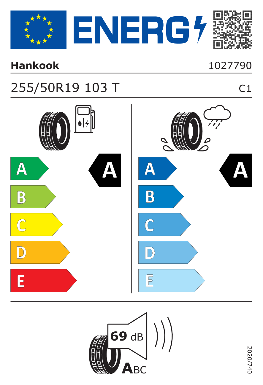 Etichetta Europea Hankook Hankook 255/50 R19 103T VENTUS S1 EVO3 EV AO AO/(+) pneumatici nuovi Estivo