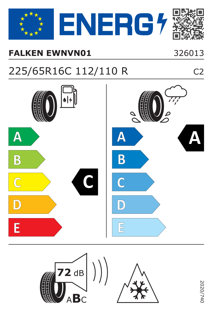 Etichetta Europea Falken Falken 225/65 R16C 112/110R Eurowinter VAN01 pneumatici nuovi Invernale
