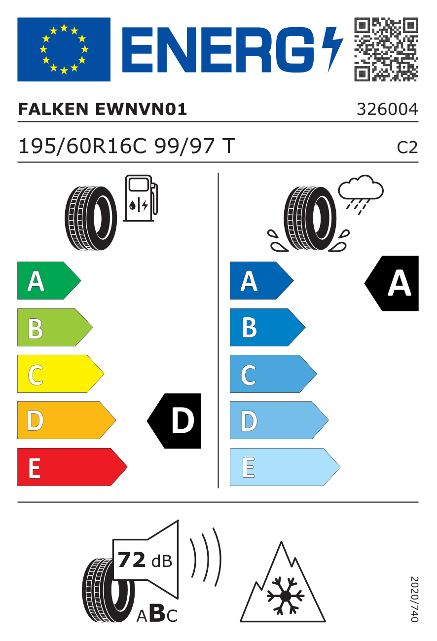 Etichetta Europea Falken Falken 195/60 R16C 99T EUROWINTER VAN01 pneumatici nuovi Invernale