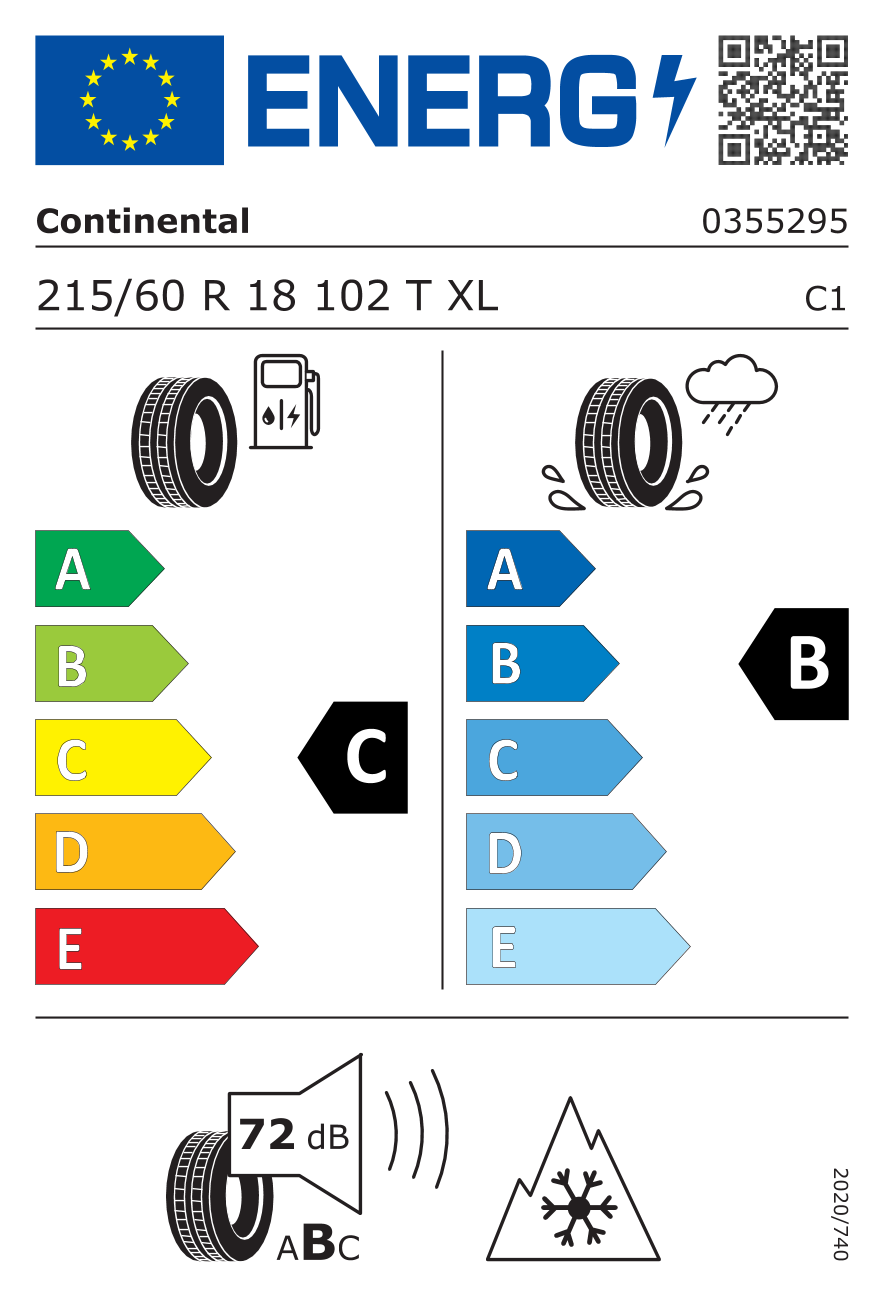 Etichetta Europea Continental Continental 215/60 R18 102T CONTI WINTER CONTACT XL Runflat pneumatici nuovi Invernale