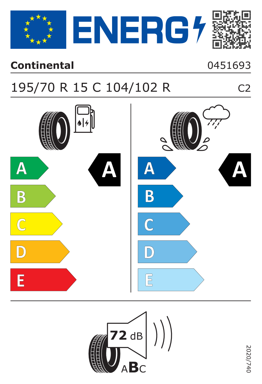 Etichetta Europea Continental Continental 195/70 R15C 104/102R VANCONTACT ECO pneumatici nuovi Estivo
