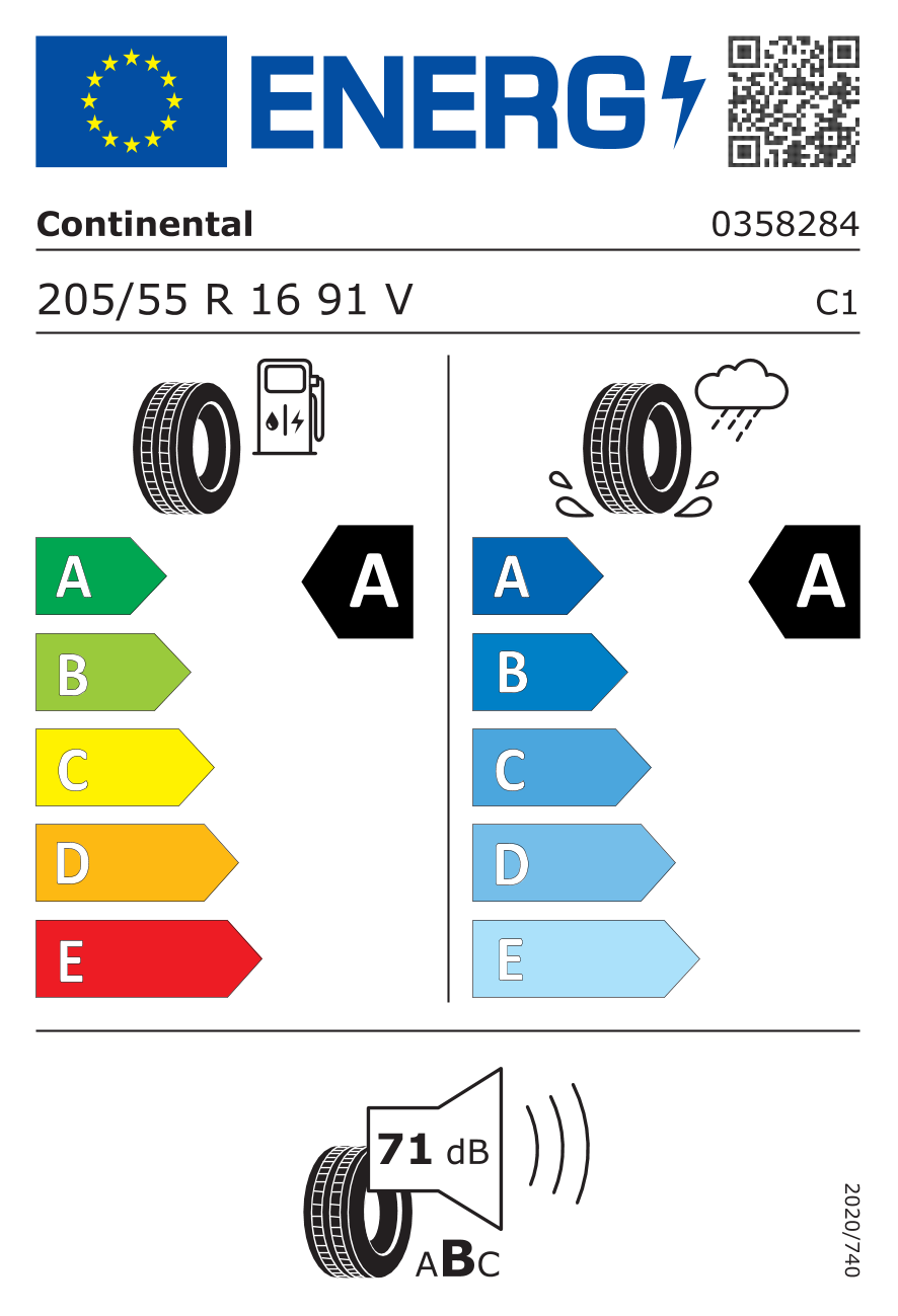 Etichetta Europea Continental Continental 205/55 R16 91V CONTIECOCONTACT 6 pneumatici nuovi Estivo