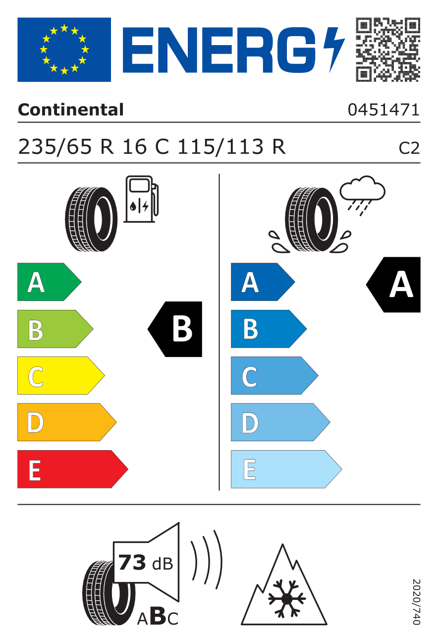 Etichetta Europea Continental Continental 235/65 R16C 115/113R VANCONTACT4SEASONS pneumatici nuovi All Season