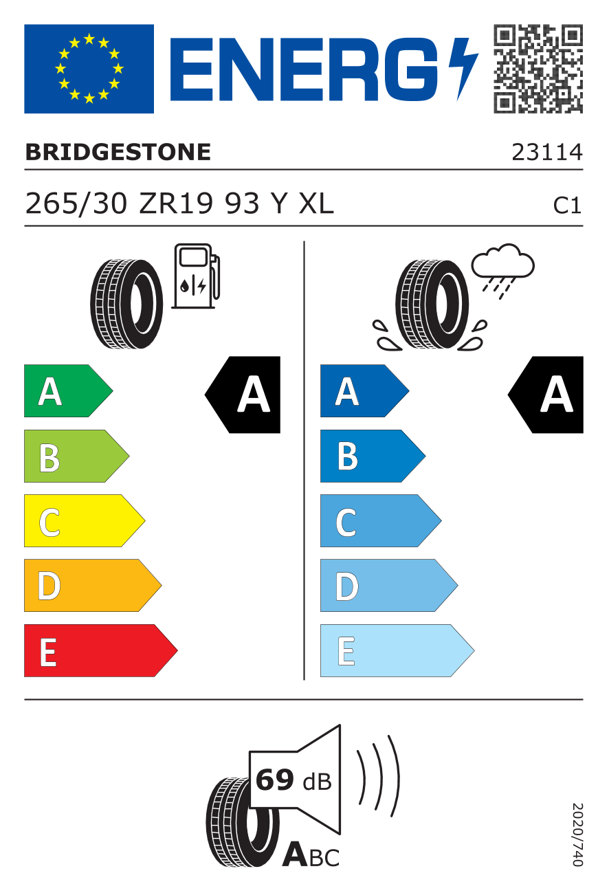 Etichetta Europea Bridgestone Bridgestone 265/30 ZR19 93Y POTENZA SPORT RO1 Y XL pneumatici nuovi Estivo