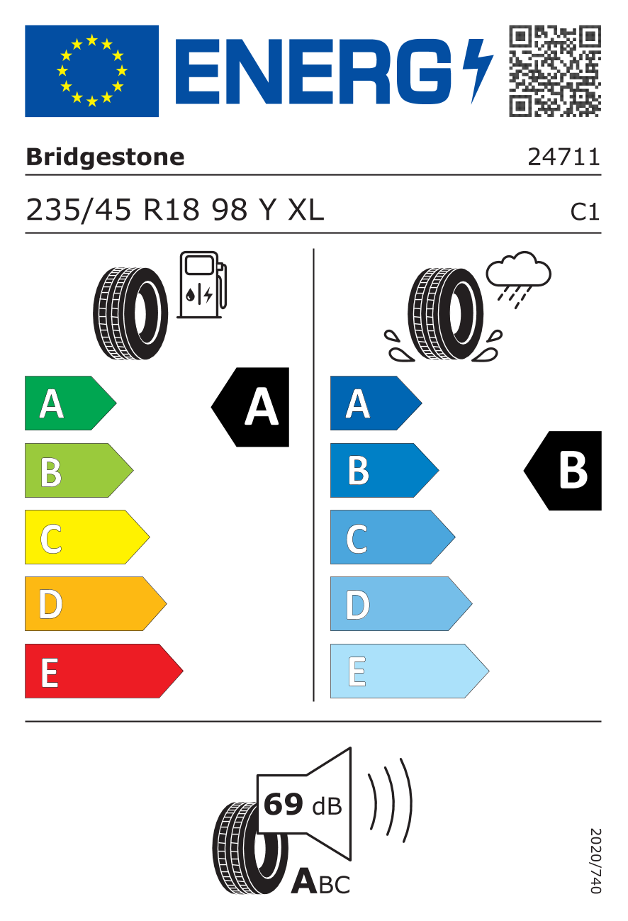 Etichetta Europea Bridgestone Bridgestone 235/45 R18 98Y TURANZA 6 XL Runflat pneumatici nuovi Estivo