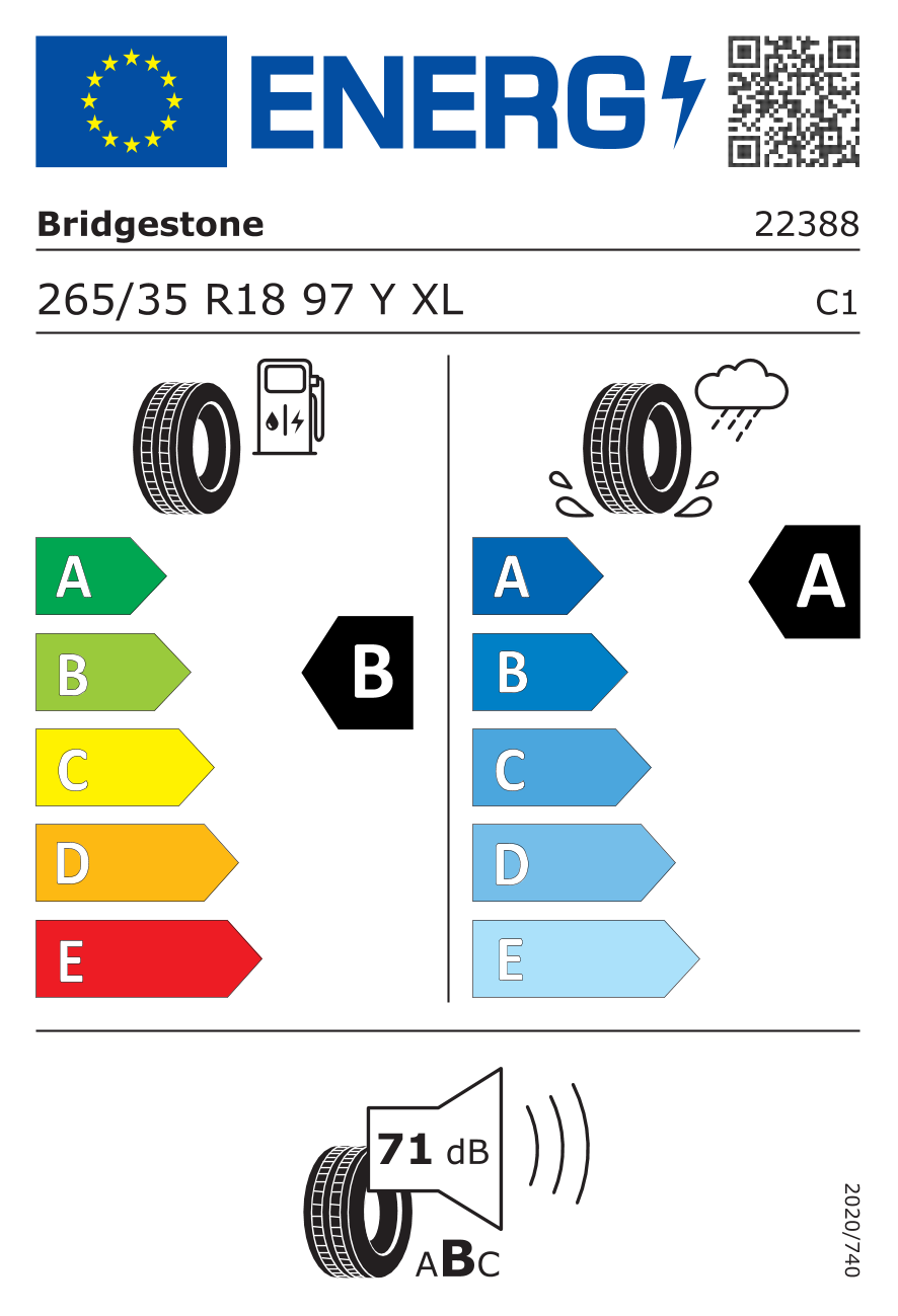Etichetta Europea Bridgestone Bridgestone 265/35 R18 97Y Turanza 6 Enliten XL pneumatici nuovi Estivo