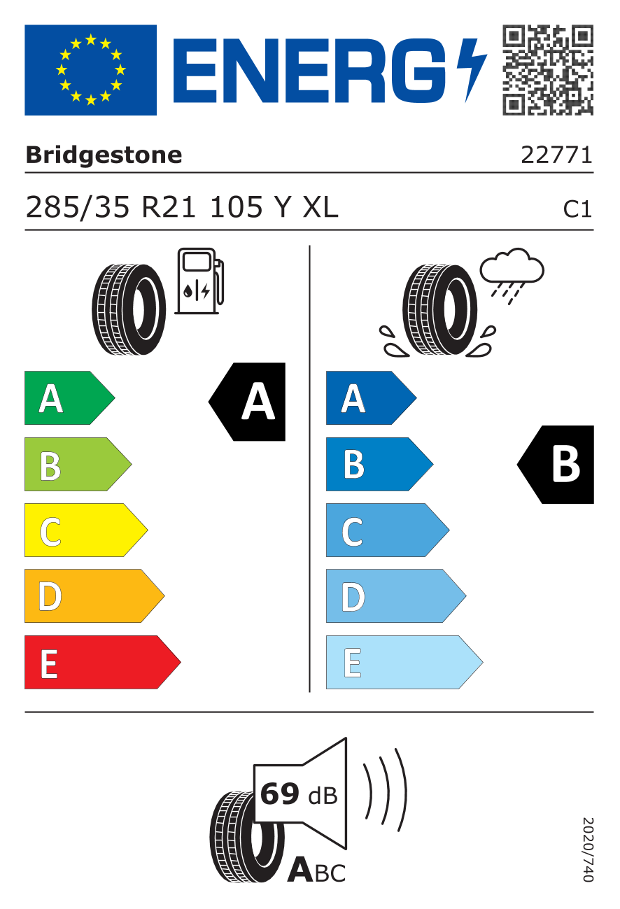 Etichetta Europea Bridgestone Bridgestone 285/35 R21 105Y TURANZA 6 TL * XL pneumatici nuovi Estivo