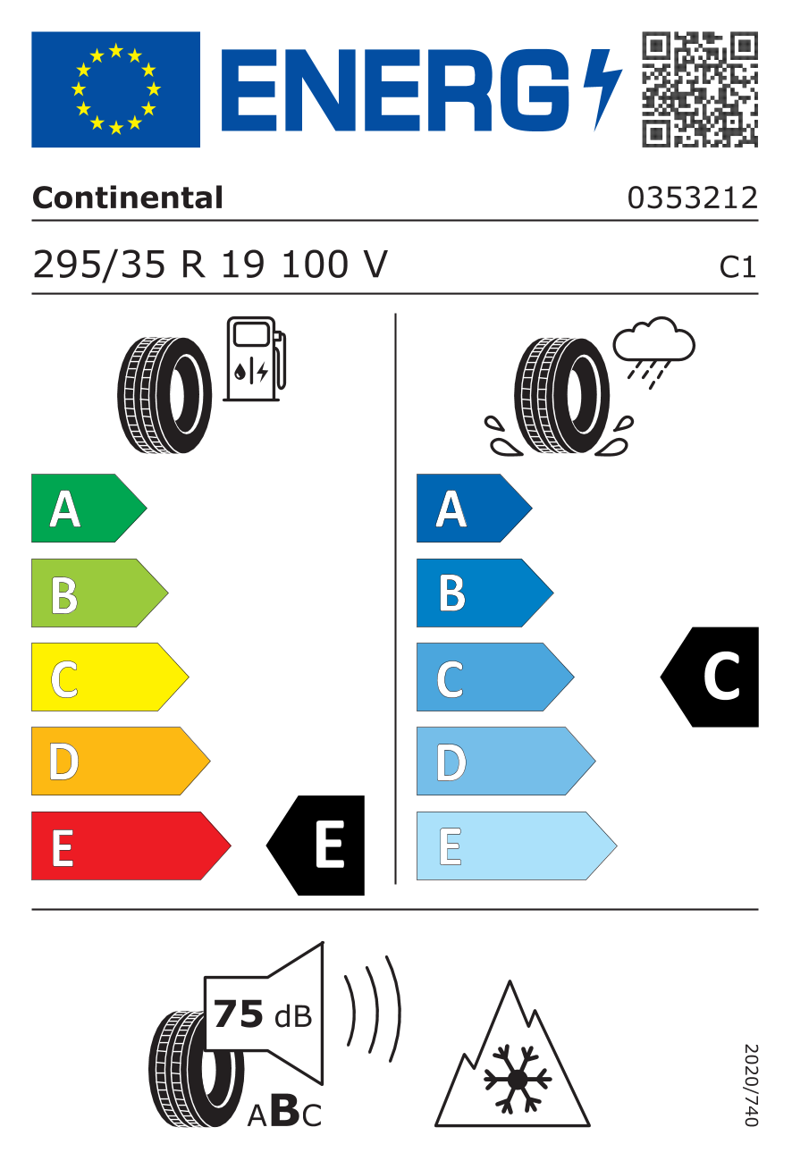 Etichetta Europea Continental Continental 295/35 R19 100V CONTIWINTERCONTACT TS 830 P N0 pneumatici nuovi Invernale