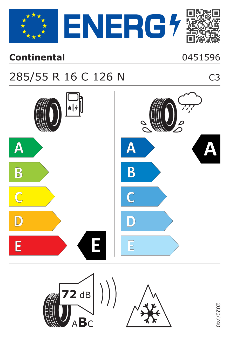 Etichetta Europea Continental Continental 285/55 R16C 126N 10PR VANC A/S 10PR VW pneumatici nuovi All Season