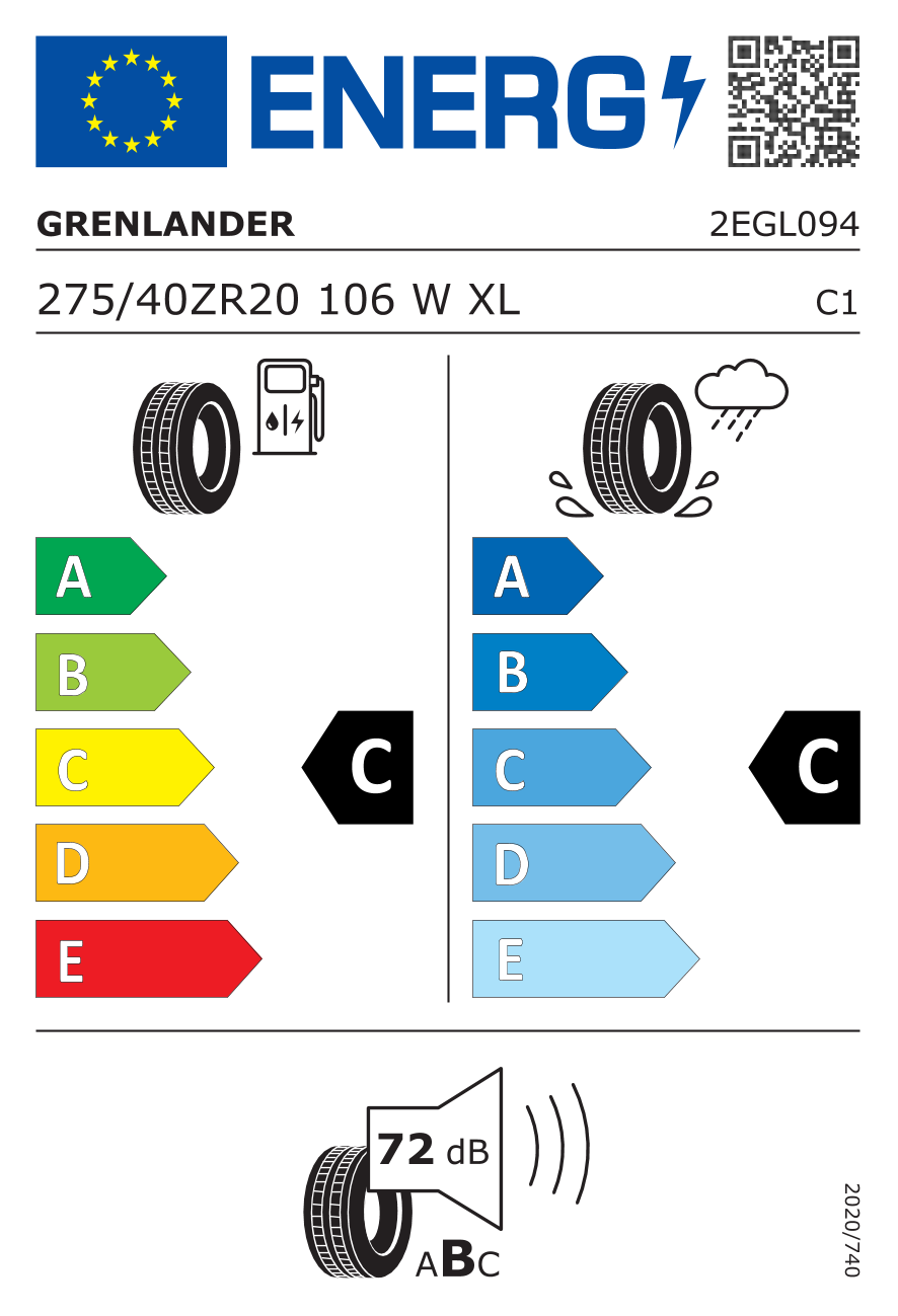 Etichetta Europea Grenlander Grenlander 275/40 R20 106W Diaszero XL pneumatici nuovi Estivo