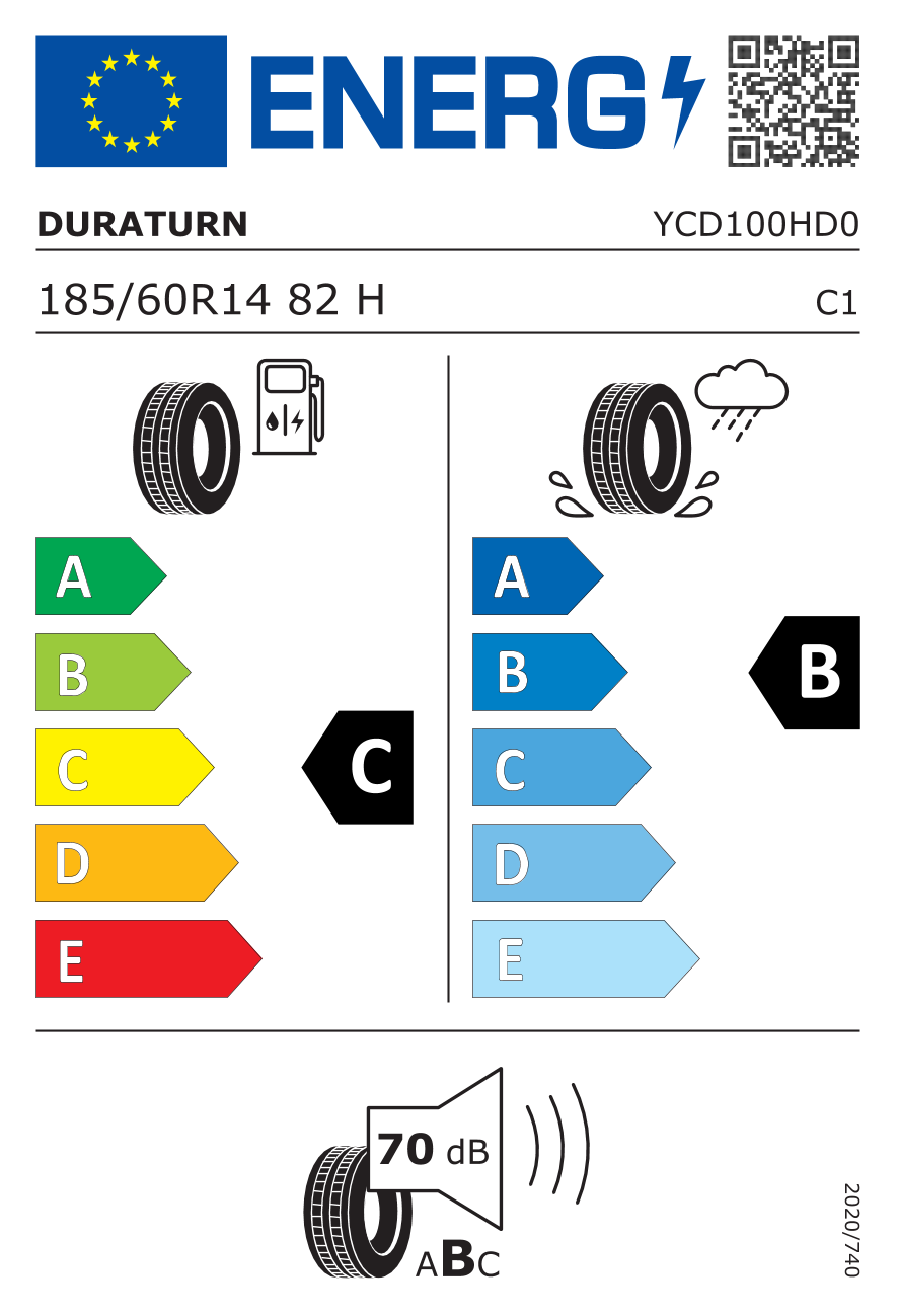 Etichetta Europea Duraturn Duraturn 185/60 R14 82H MOZZO S pneumatici nuovi Estivo