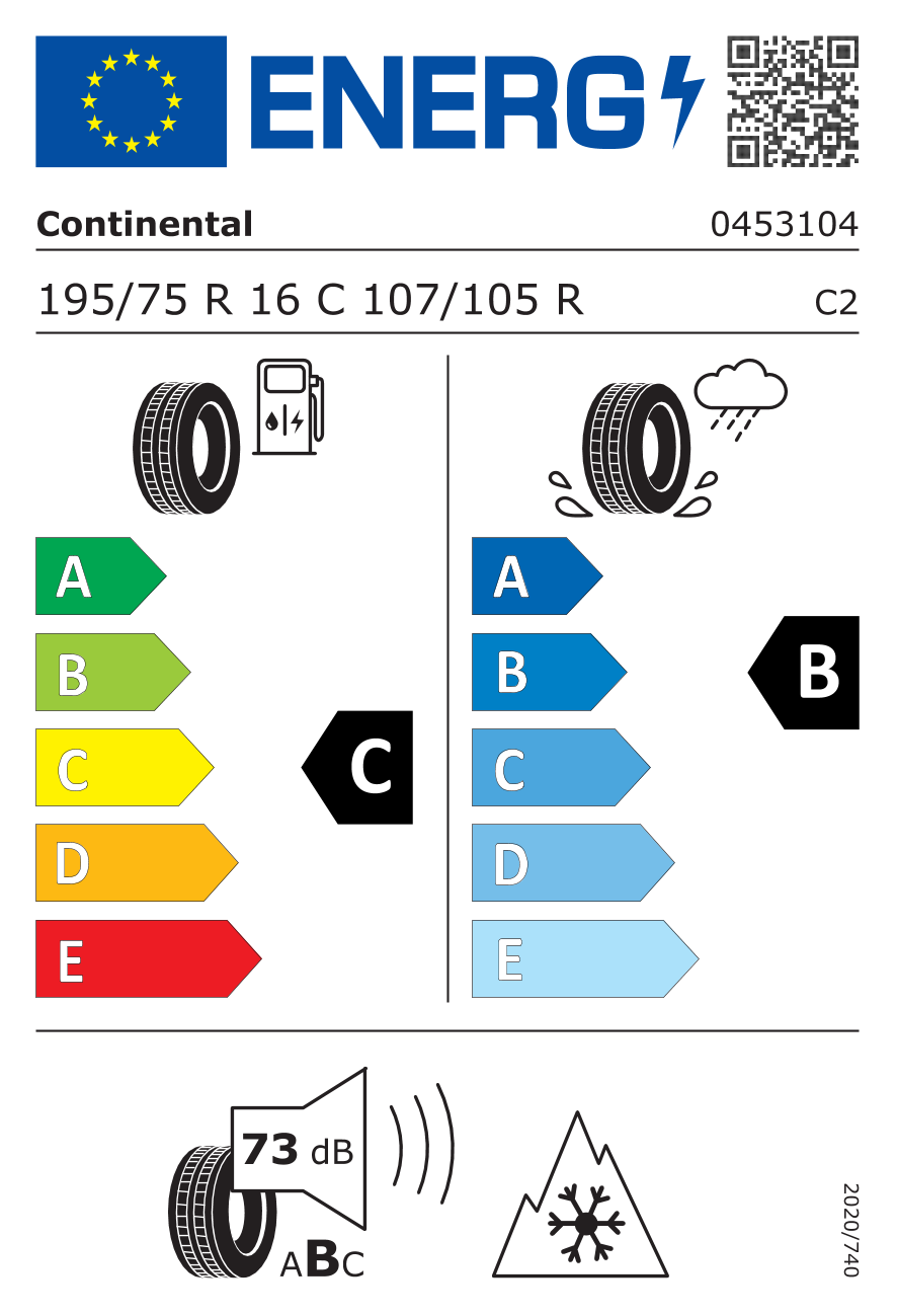 Etichetta Europea Continental Continental 195/75 R16C 107/105R VanContact Winter pneumatici nuovi Invernale