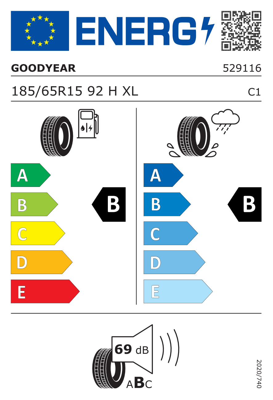 Etichetta Europea Goodyear Goodyear 185/65 R15 92H EFFIGR pneumatici nuovi Estivo