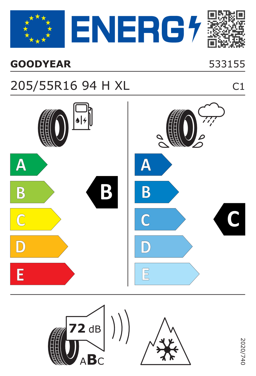 Etichetta Europea Goodyear Goodyear 205/55 R16 94H VE4S2 pneumatici nuovi All Season