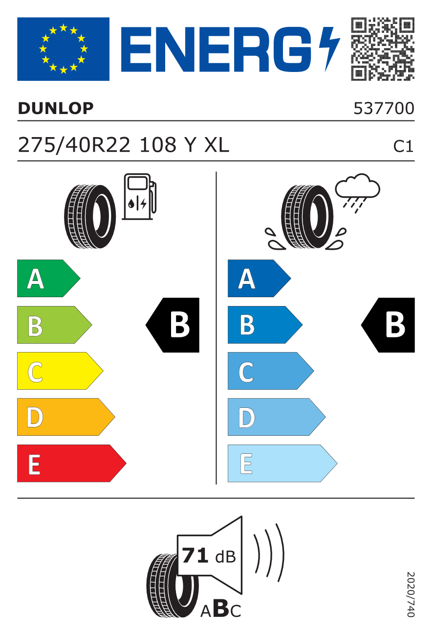 Etichetta Europea Dunlop Dunlop 275/40 R22 108Y Quattromax LR XL pneumatici nuovi Estivo